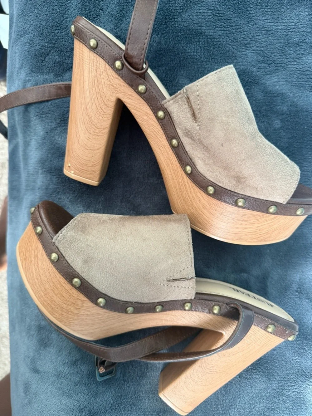 Women’s Taupe Suede Platform Clog Heels - Brand - Picture 1 of 2